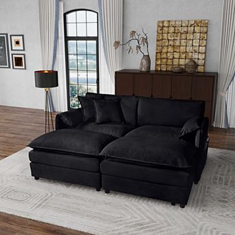 Deep-Seat Sectional Cloud Sofa with 2 Ottomans & Pillows - Loveseat Couch