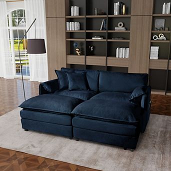 Deep-Seat Sectional Cloud Sofa with 2 Ottomans & Pillows - Loveseat Couch