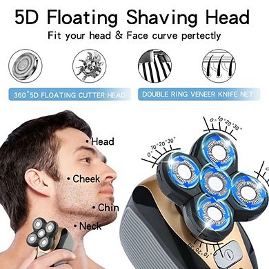 Electric Shaver for Bald Heads, Multifunctional Rotary Razor Kit, Waterproof, Wet Dry Trimmer