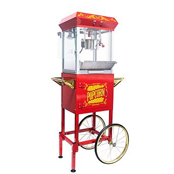 Loheer Popcorn Machine with Cart - 8oz Popper with Heated Warming Deck