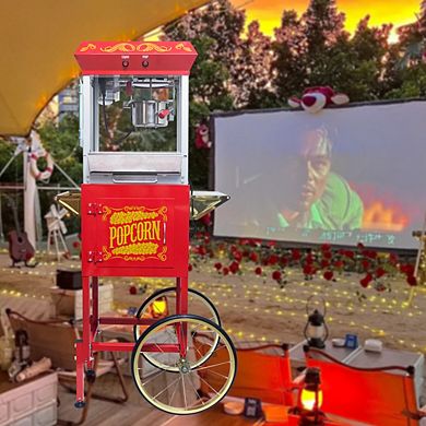 Loheer Popcorn Machine with Cart - 8oz Popper with Heated Warming Deck