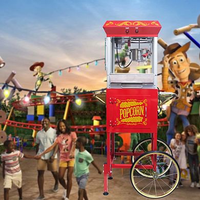 Loheer Popcorn Machine with Cart - 8oz Popper with Heated Warming Deck