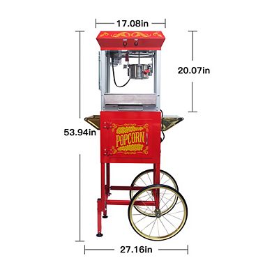 Loheer Popcorn Machine with Cart - 8oz Popper with Heated Warming Deck