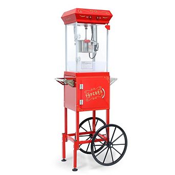 Loheer 6Oz Vintage Popcorn Machine with Cart, Storage Locker for Home Movie Theater
