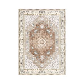 Machine Washable Vintage Area Rug for Living Room, Non-Slip Floral Rugs for Bedroom Office Kitchen