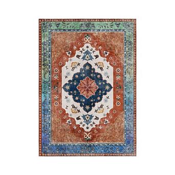 Machine Washable Vintage Area Rug for Living Room, Non-Slip Floral Rugs for Bedroom Office Kitchen