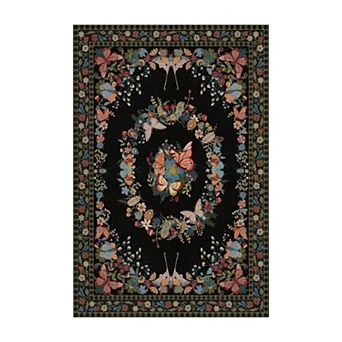 Machine Washable Area Rug, Floral Butterfly Rug for Living Room, Vintage Rugs for Bedroom Home Decor
