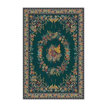 Machine Washable Area Rug, Floral Butterfly Rug for Living Room, Vintage Rugs for Bedroom Home Decor