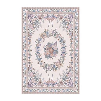 Machine Washable Area Rug, Floral Butterfly Rug for Living Room, Vintage Rugs for Bedroom Home Decor