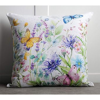 Decorative Butterfly Cotton Throw Pillow Cover with Invisible Zipper