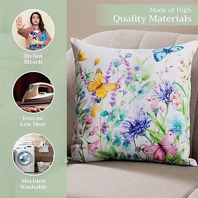 Decorative Butterfly Cotton Throw Pillow Cover with Invisible Zipper
