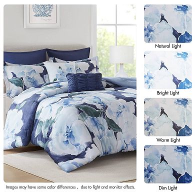 7-Piece Cal King Flower Printed Comforter Set, 100% Cotton Face, Breathable for All Seasons