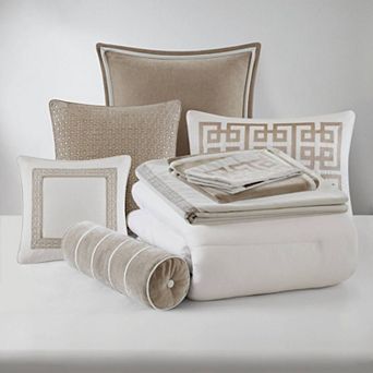 9 pc King Comforter Set, Textured Slub Fabric, Removable Shell & Decorative Pillows