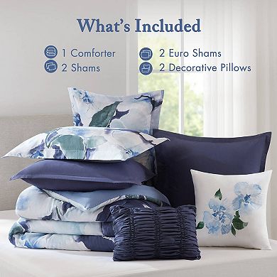 7-Piece Queen Flower Printed Comforter Set, 100% Cotton Face, Breathable for All Seasons