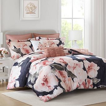 7 pc Queen Flower Printed Comforter Set, 100% Cotton Face, Breathable for All Seasons