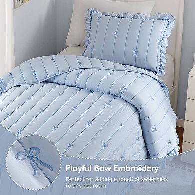 2- Piece Playful Bow Embroidery Design Twin/Twin XL Set