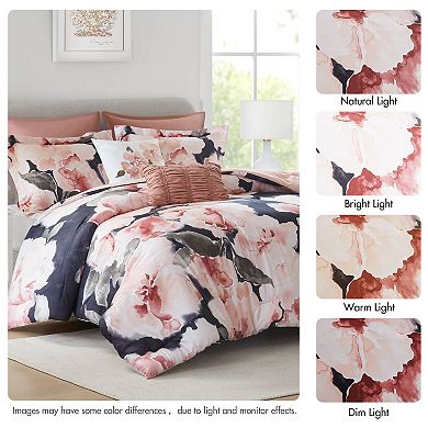 7-Piece King Flower Printed Comforter Set, 100% Cotton Face, Breathable for All Seasons