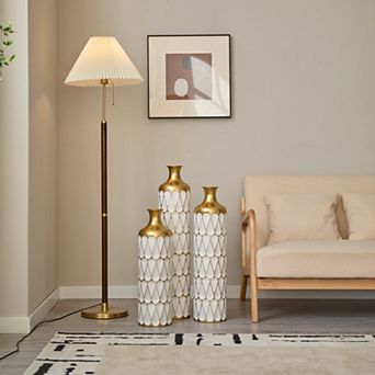 Modern Droplet Shape White Metal Floor Vase 3 pc Set - Glazed Finish for Home Decoration