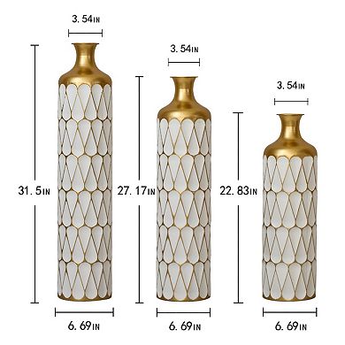 Modern Droplet Shape White Metal Floor Vase 3-Piece Set - Glazed Finish for Home Decoration