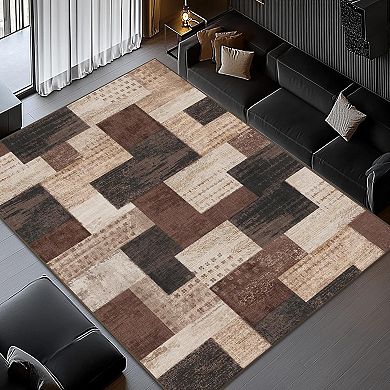 Modern Area Rug for Living Room, Geometric Rug for Bedroom Home Decor, Patchwork Carpet for Office