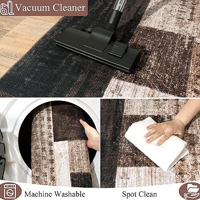 Modern Area Rug for Living Room, Geometric Rug for Bedroom Home Decor, Patchwork Carpet for Office