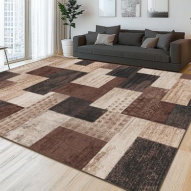 Modern Area Rug for Living Room, Geometric Rug for Bedroom Home Decor, Patchwork Carpet for Office