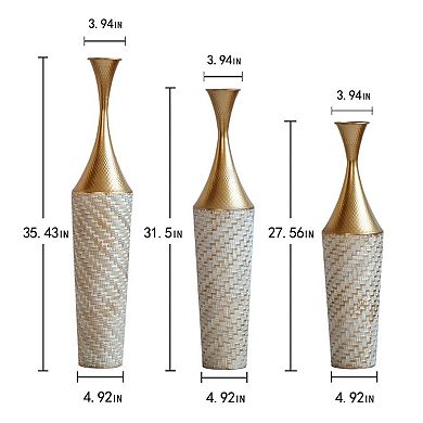 Modern Woven Pattern Metal Floor Vase 3-Piece Set - Glazed Finish for Home Decoration