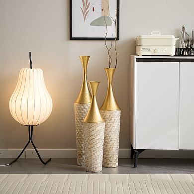 Modern Woven Pattern Metal Floor Vase 3-Piece Set - Glazed Finish for Home Decoration