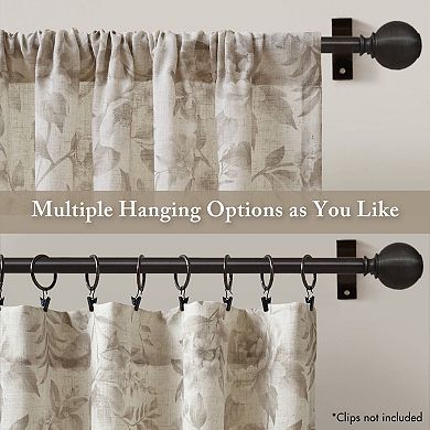 2-Pack 42x84" Curtain Panel Botanical Print, Linen-Blend, Light Filtering for Living Room