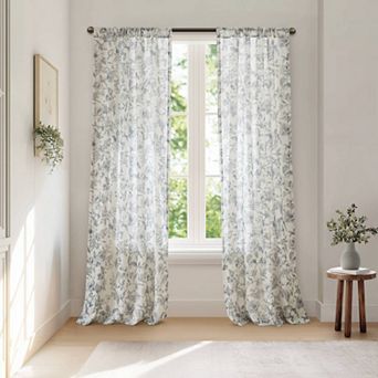 2-Pack 42x84" Curtain Panel Botanical Print, Linen-Blend, Light Filtering for Living Room