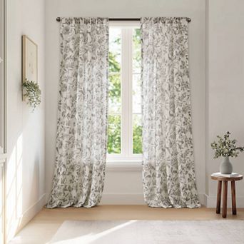 2-Pack 42x84" Curtain Panel Botanical Print, Linen-Blend, Light Filtering for Living Room