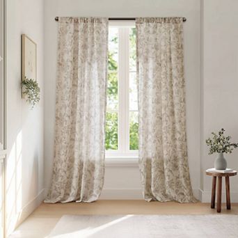 2-Pack 42x84" Curtain Panel Botanical Print, Linen-Blend, Light Filtering for Living Room