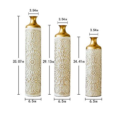 Modern Droplet Shape White Metal Floor Vase 3-Piece Set - Glazed Finish for Home Decoration