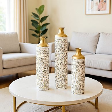 Modern Droplet Shape White Metal Floor Vase 3-Piece Set - Glazed Finish for Home Decoration