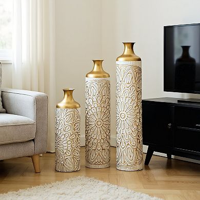 Modern Droplet Shape White Metal Floor Vase 3-Piece Set - Glazed Finish for Home Decoration