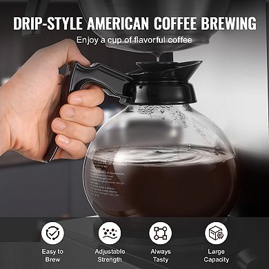 Commercial Drip Coffee Maker, 12 Cups, 4 Carafes & Warmers, Stainless Steel for Office/Restaurant