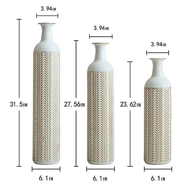 Modern White Metal Floor Vase 3-Piece Set - Glazed Finish for Home Decoration, Large Sizes