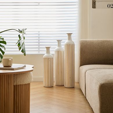 Modern White Metal Floor Vase 3-Piece Set - Glazed Finish for Home Decoration, Large Sizes