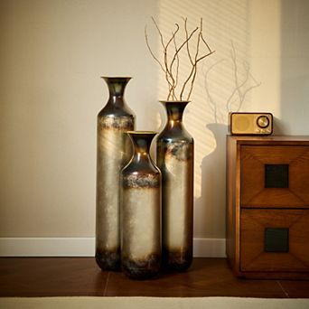 Hand-Forged Metal Vases Set of 3 - Burnt Finish Rustic, 28.34/24.4/20.4", Farmhouse