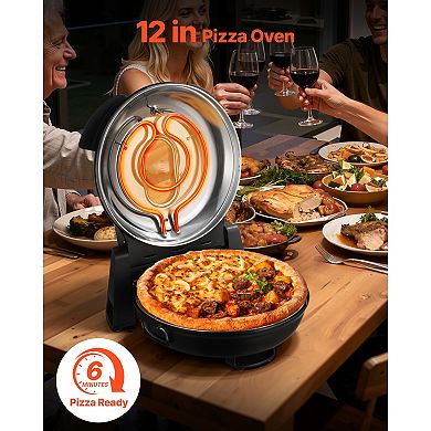 12" Electric Pizza Oven, 1200W, Cordierite Stone, 5-Mode 788°F, Viewing Window for Home