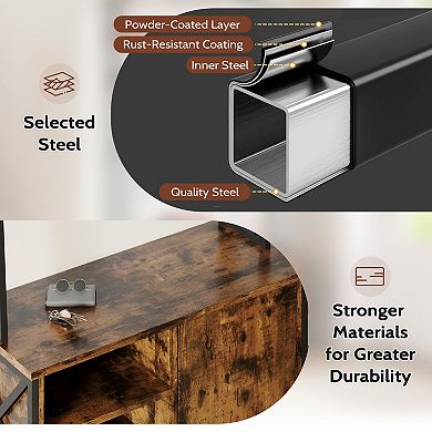 Hall Tree w/ Bench & Shoe Storage, Industrial, Wood Look, 6 Hooks, 31.5"Wx15.8"Dx71"H