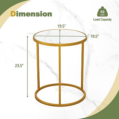 Round Side Table Set of 2 with Marble Top and Metal Frame