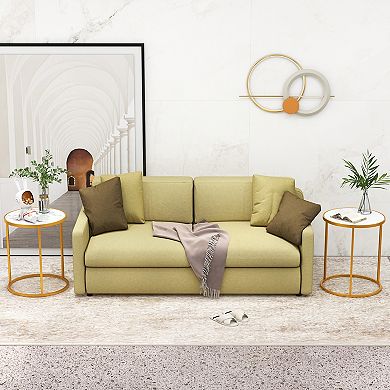 Round Side Table Set of 2 with Marble Top and Metal Frame