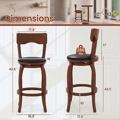 Swivel Bar Stools Set of 2 with Rubber Wood Frame and Upholstered Seats