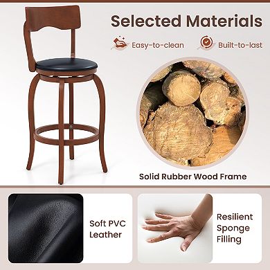 Swivel Bar Stools Set of 2 with Rubber Wood Frame and Upholstered Seats