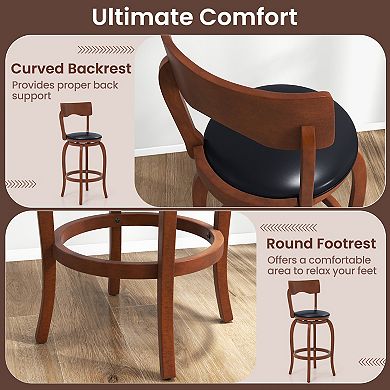 Swivel Bar Stools Set of 2 with Rubber Wood Frame and Upholstered Seats