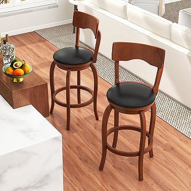 Swivel Bar Stools Set of 2 with Rubber Wood Frame and Upholstered Seats