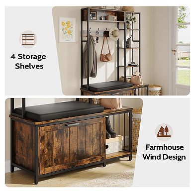 Hall Tree Coat Rack w/ Bench & Shoe Storage, Mud Room Storage, 39.37x15.74x69.69"