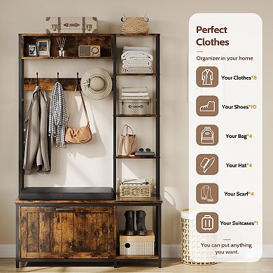 Hall Tree Coat Rack w/ Bench & Shoe Storage, Mud Room Storage, 39.37x15.74x69.69"