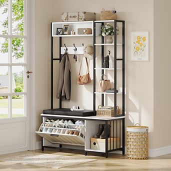 Hall Tree Coat Rack w/ Bench & Shoe Storage, Mud Room Storage, 39.37x15.74x69.69"